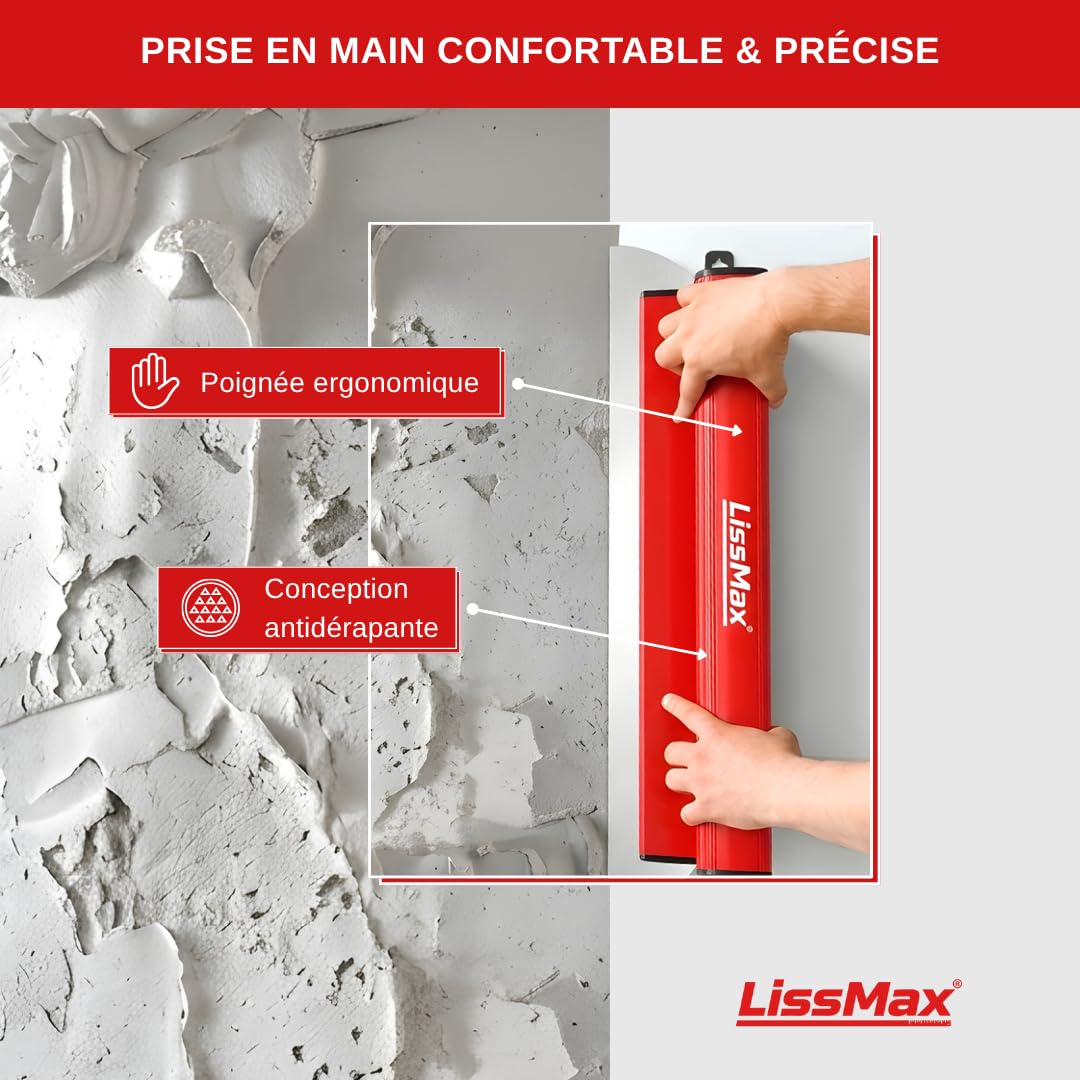 Lisseuse à Enduit 60 cm – Spatule Placo Professionnelle – Lame Inox Souple 0,3 mm – Kit avec Lame de Rechange – Poignée Ergonomique