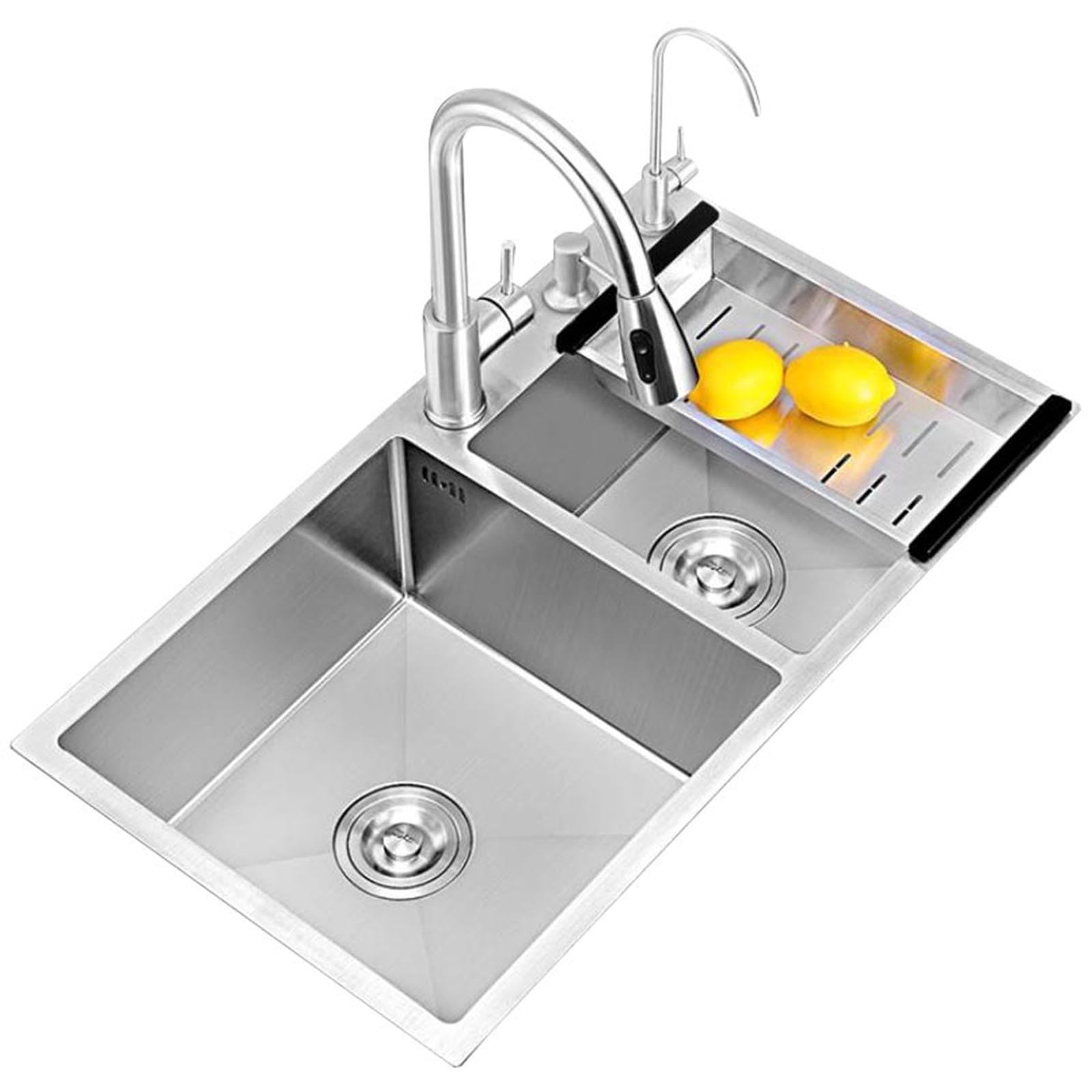 CZYWKDDPP Single Bowl Silver Stainless Steel Double Set with Faucet Above-Counter Vegetable Balcony Dishwashing Sink(72 * 40 22cm)