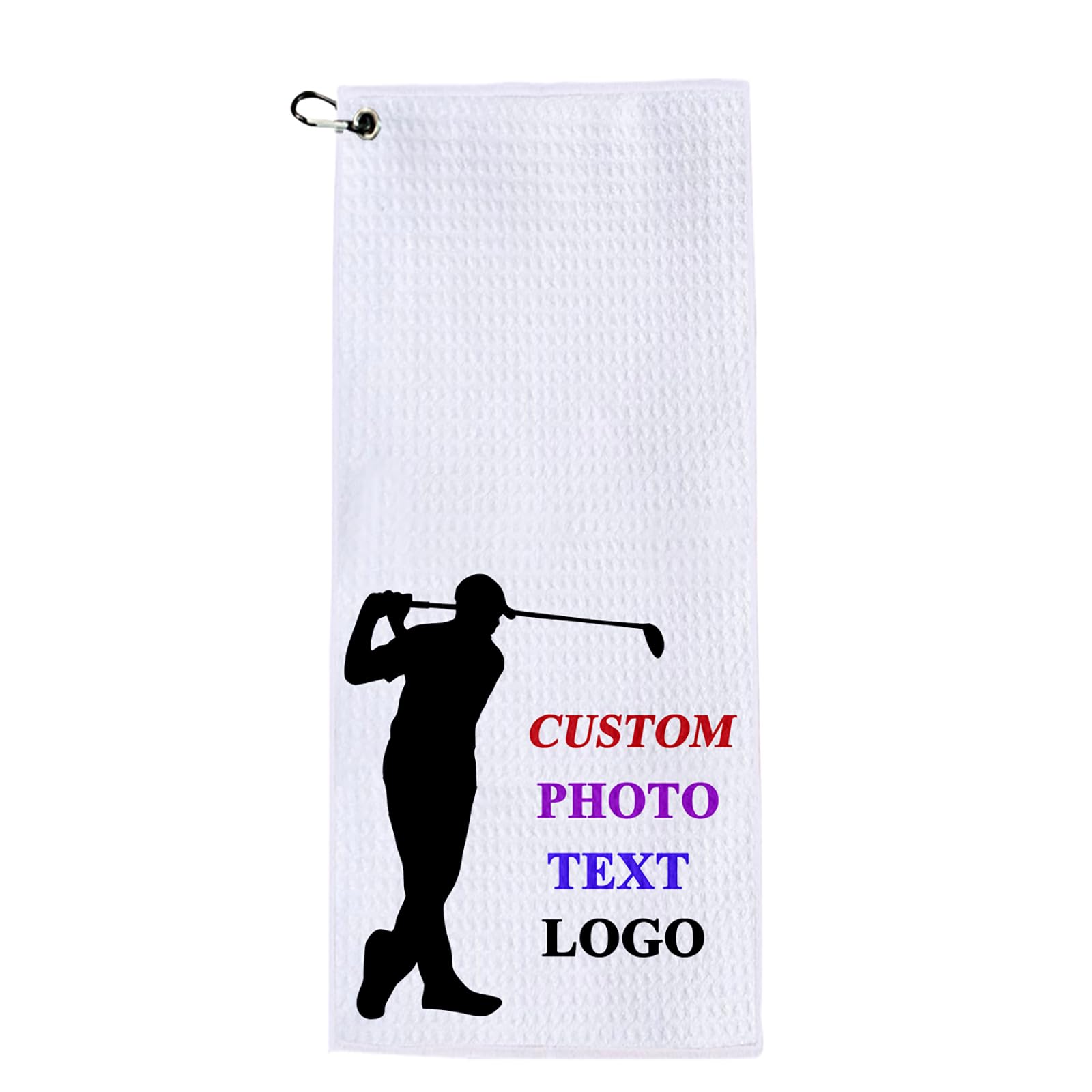 KakaTify Personalized Golf Towels Custom Picture Text Photo Name Logo Microfiber Golf Club Towels with Clip for Golf Bags Golf Accessories for Men Women 15.7"x39.4"