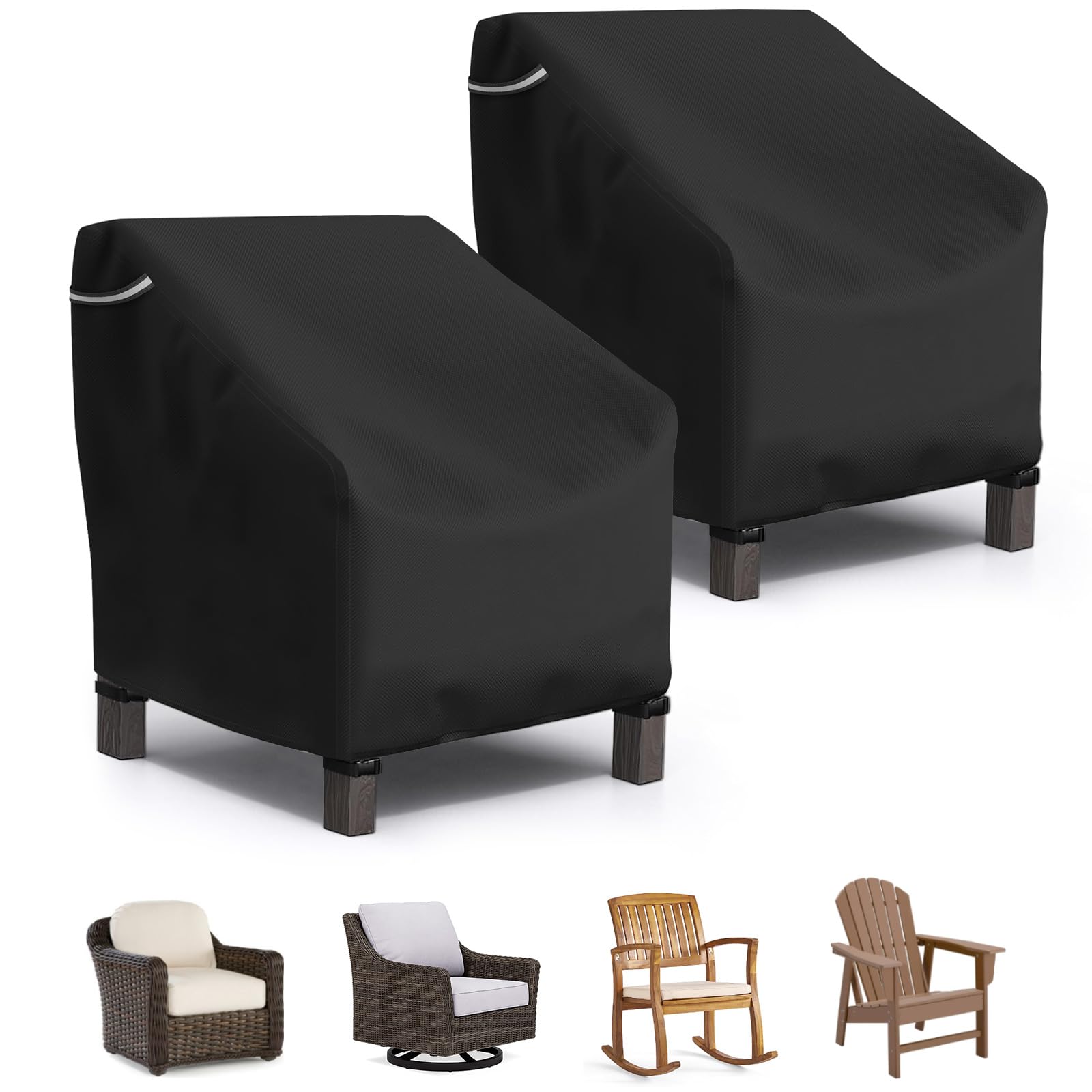 STARTWO Outdoor Swivel Lounge Chair Cover 2 Pack, Waterproof Patio Chair Covers for Lawn Furniture, Fits 30Wx34Dx38.5H Inches,Windproof Buckles, Black