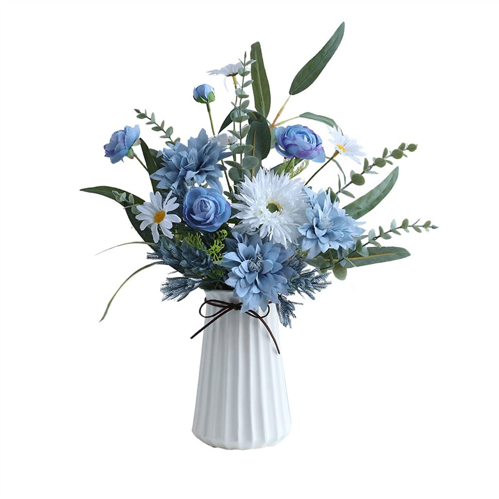 DFGHNBVC Artificial Flowers Creative Fake Flower Bouquet Ornament Home Restaurant Living Room Artificial Flowers With Ceramic Vase