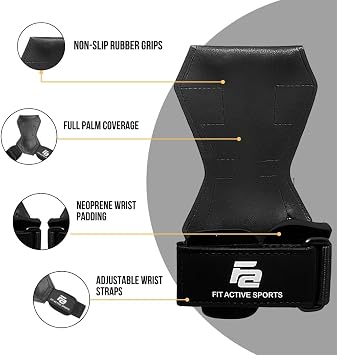 Fit Active Sports Soft Deadlift Grips for Weightlifting, Powerlifting, Deadlifts, Rows & Pull Ups Neoprene Padded Wrist Wraps with Non-Slip Grip Support for Men & Women