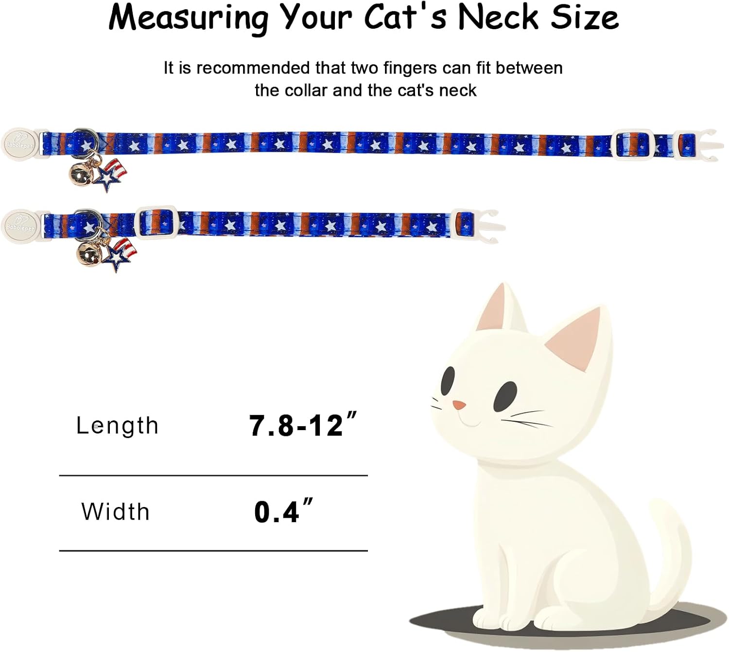 2 Pack 4th of July Cat Collars - Blue Stars & Stripes and Patriotic Popsicle Breakaway Cat Collars, Adjustable Soft Boy Girl Kitten Collar for Small Dogs Puppy with Bell & Pendant image 4
