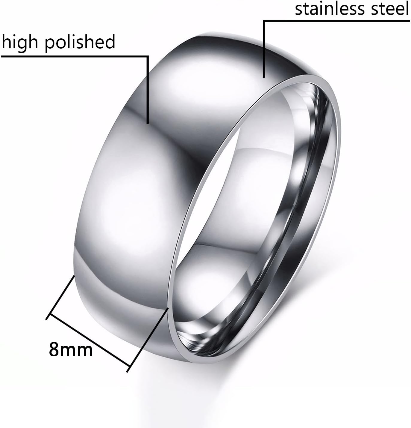 TTVOVO Mens Basic Ring Wedding Bands 2MM 4MM 6MM 8MM 10MM Stainless Steel Simple Rings for Men Women Silver/Black/Blue Engagement Band Plain Domed High Polished Comfort Fit Jewelry Gifts US Size 4-14 - Image 2