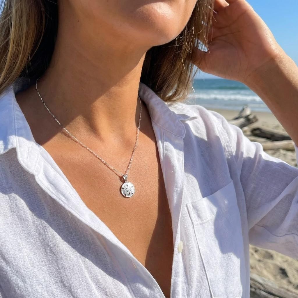 Charm America - Silver Sand Dollar Necklace- 925 Sterling Silver- Silver Adjustable Necklace 16"-18" - Image 3