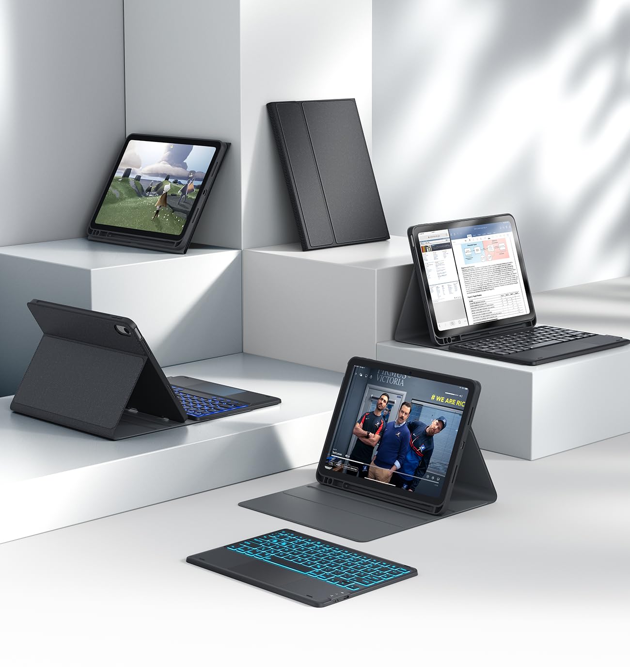 CHESONA Hülle mit Tastatur für iPad 10 Generation/11 Generation A16 2025, 7 Farben Beleuchtung, Multi Touch Trackpad, 2 Bluetooth Kanäle für Neu iPad 10. Gen 2022/2025 11", Schwarz