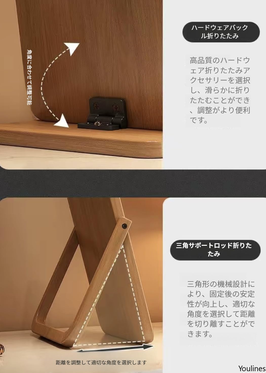 Amazon.co.jp: 木製 卓上ミラー 化粧鏡 携帯用 垂直スタンド おしゃれ