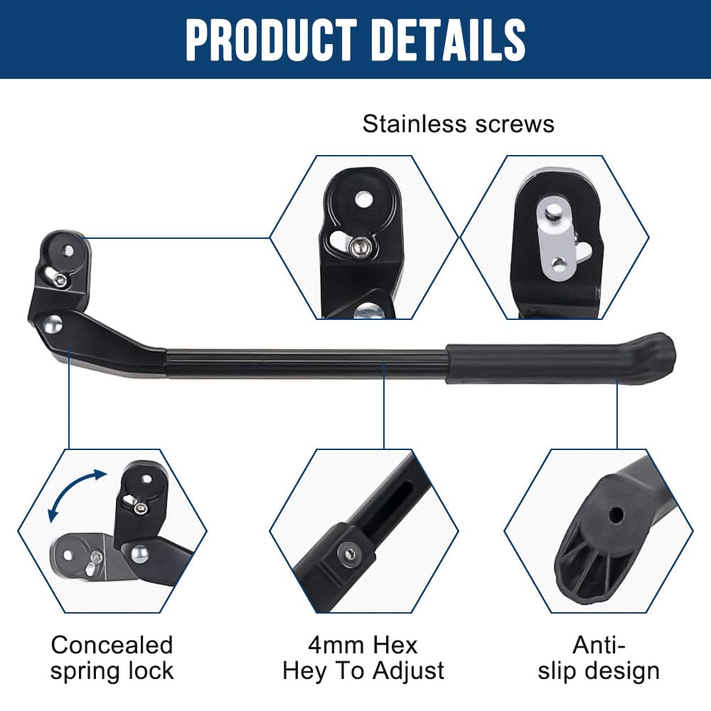 WOTOW Cavalletto Bici, Regolabile Alluminio Lega Cavalletto Laterale, Cavalletto per Bici Porta Laterale per Bici a sgancio rapido per bicicletta da 24”-27,5” e Pollicie Bici 700C 650C