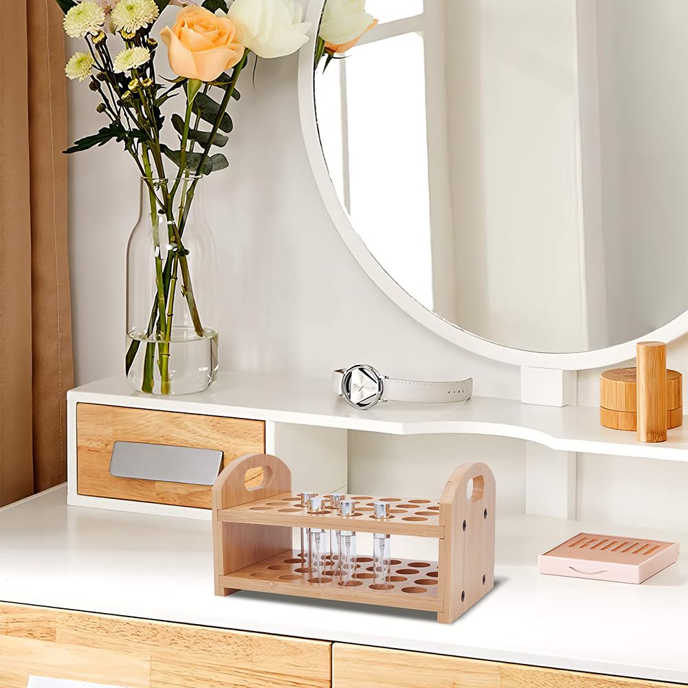 OLYCRAFT Rollerball Parfüm Organizer 24 Fach Parfüm Aufbewahrungshalter Aus Holz Aufbewahrung von Schönheitsdüften Make Up Lipgloss Lippenstift Vitrine Kommode Organizer Für Schlafzimmer