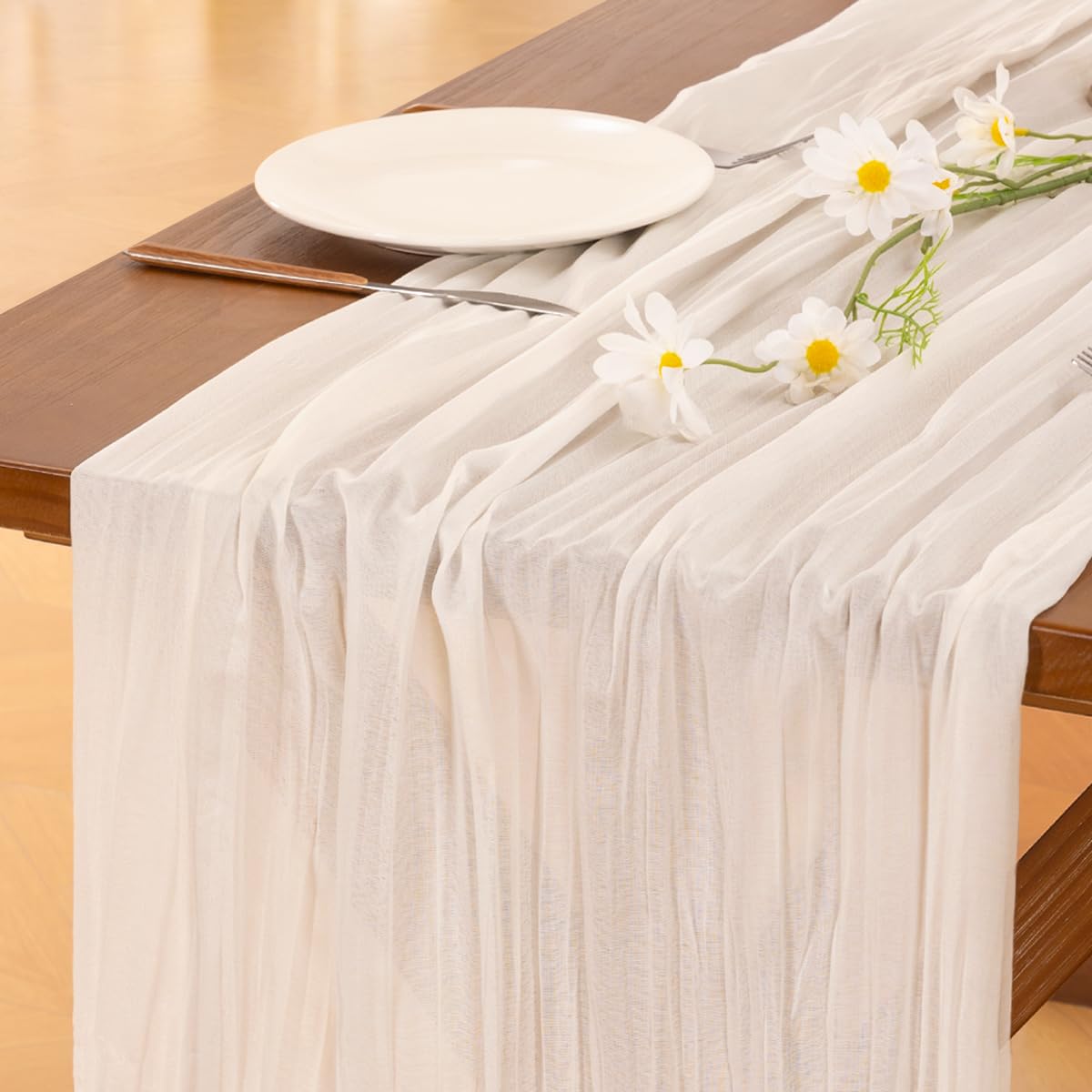 Socomi Beige Cheesecloth Table Runner Easter Spring Boho Rustic Gauze 120 inch 10FT Cheese Cloth Runner for Wedding Party Baby Shower Birthday Home Decor Holiday Decorations — view 32