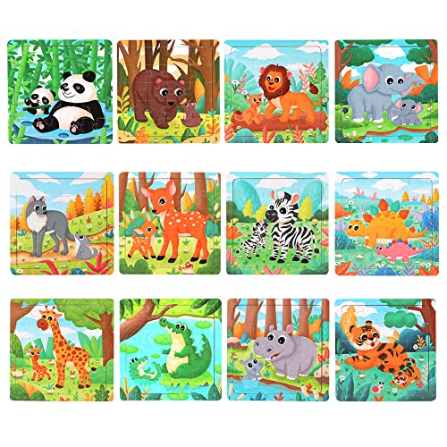 GRINNNIE Puzzle de 12 Piezas de Madera para Niños de 3 a 7 Años, Rompecabezas Montessori con Animales del Bosque, Juego Educativo para Viaje miniatura 2