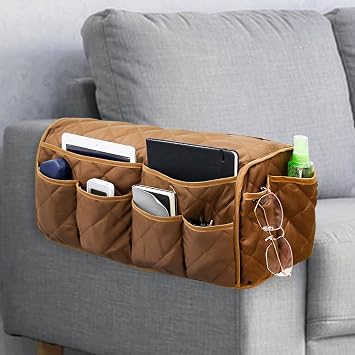 Remote Control Holder for Armchair, Armchair Caddy TV Remote Holder for Recline 14 Pockets, Non-Slip Remote Caddy Couch Caddy Organizer for TV Remote, Phone, Magazine Brown