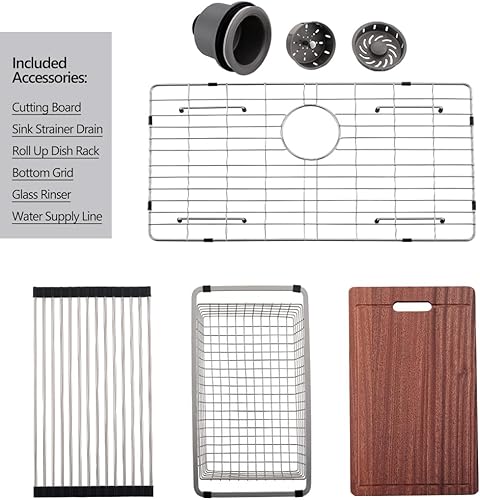 Miniatura 7 de Fregadero de cocina con estación de trabajo de 30 pulgadas, montaje inferior, acero inoxidable negro mate metálico de 30 x 19 pulgadas, calibre 18,