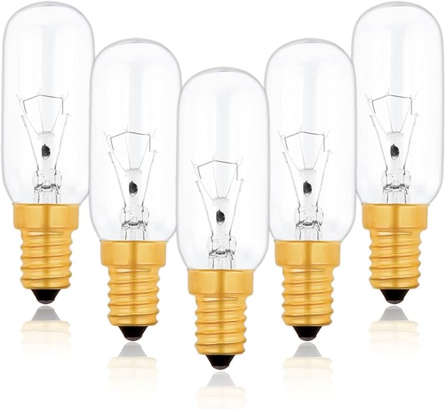 Caldarax 5 Pack 40W E14 Cooker Hood Bulb, Dimmable T25 Incandescent Bulbs, Warm White 2700K, 350lm, AC 220V-240V, Small Edison Screw Bulbs, for Extractor Fan, Sewing Machine, Refrigerator