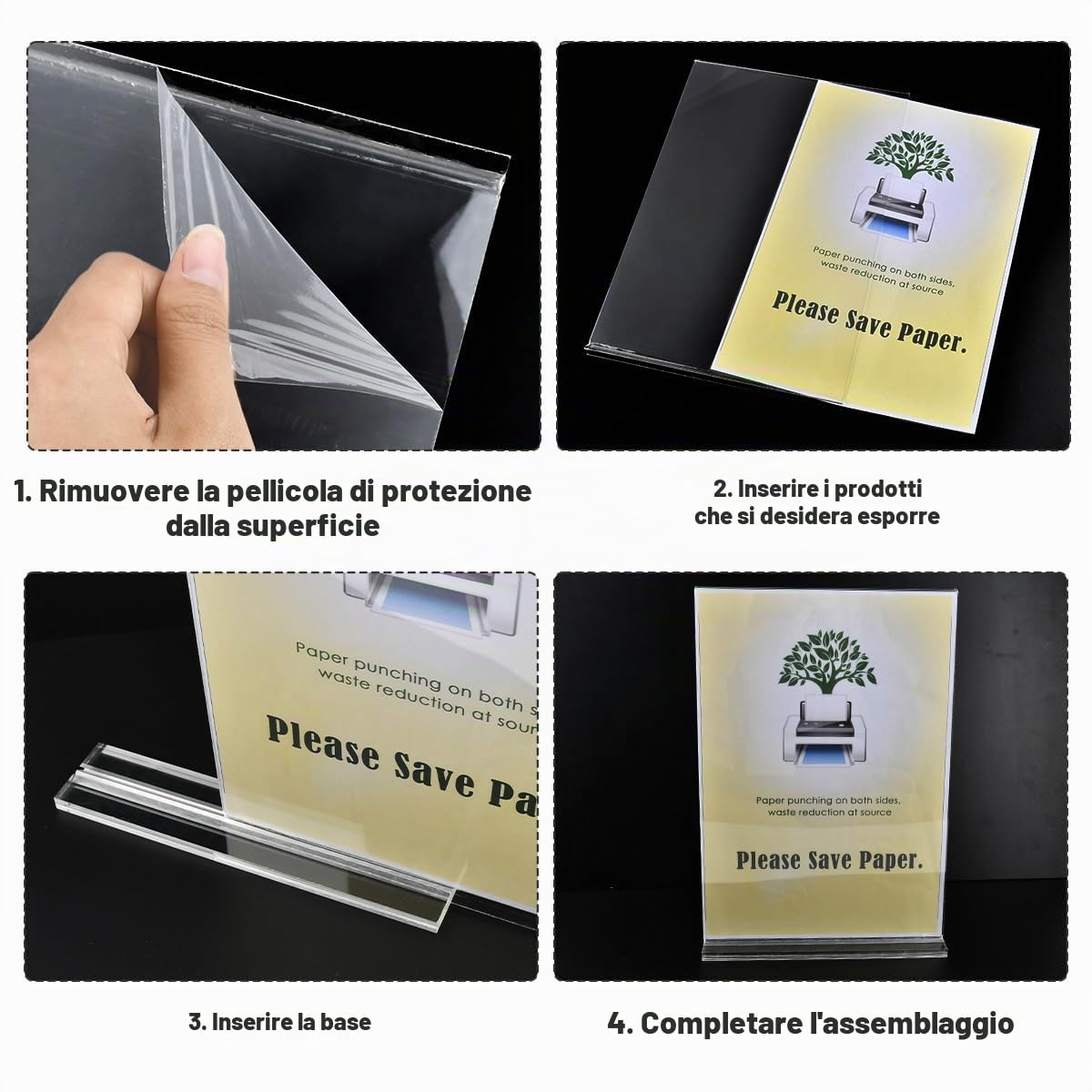 Espositore da Tavolo A4 Trasparente Acrilico Supporto a T per Menu Foto Poster Ristoranti Hotel Negozio