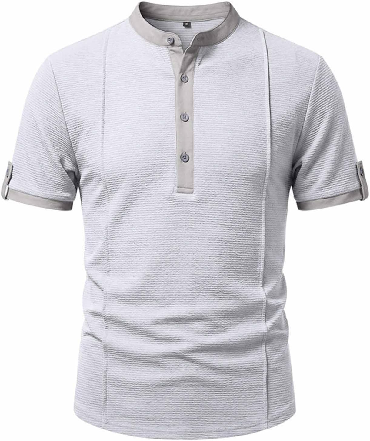 Men's Henley Short Sleeve Shirt Texture Lightweight Tee Button Up Mock Neck Shirts Casual Summer Tees for Daliy