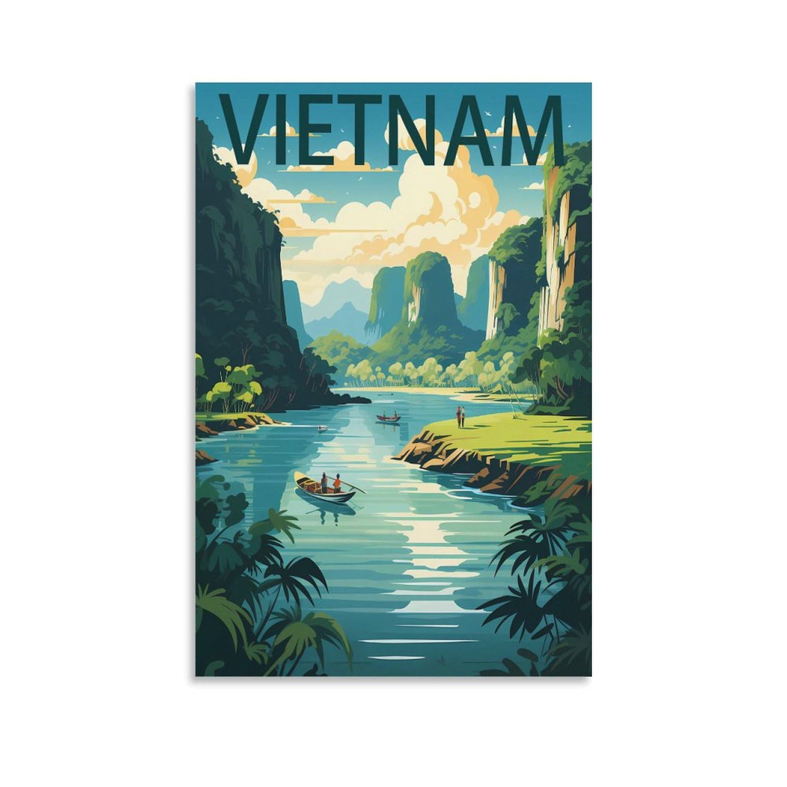 LHJOIUN Vietnam Lake Vintage Travel Poster Strait 08x12inch(20x30cm) Art Canvas Print For Living Room Bedroom Home Decoration Modern Art