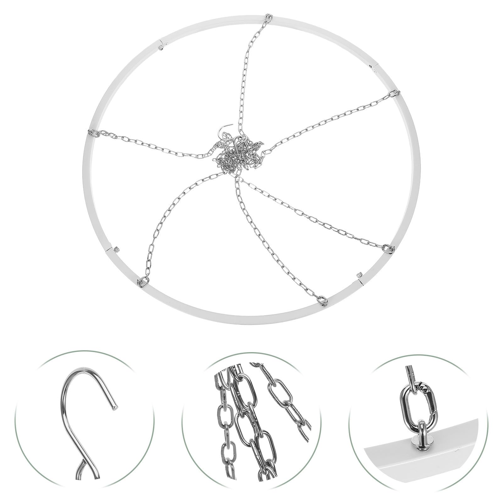 Support de Rideau Suspendu Rond en Acier Inoxydable Argenté, Robuste et Détachable avec Chaînes et Crochets, pour Extérieur et Salle de Banquet