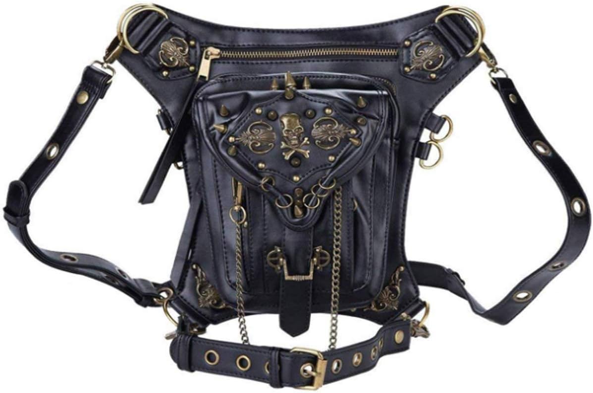 Steampunk Waist Bags PU Leather Gothic Bag Men and Women Hiking Fanny Pack Mini Travel Pockets