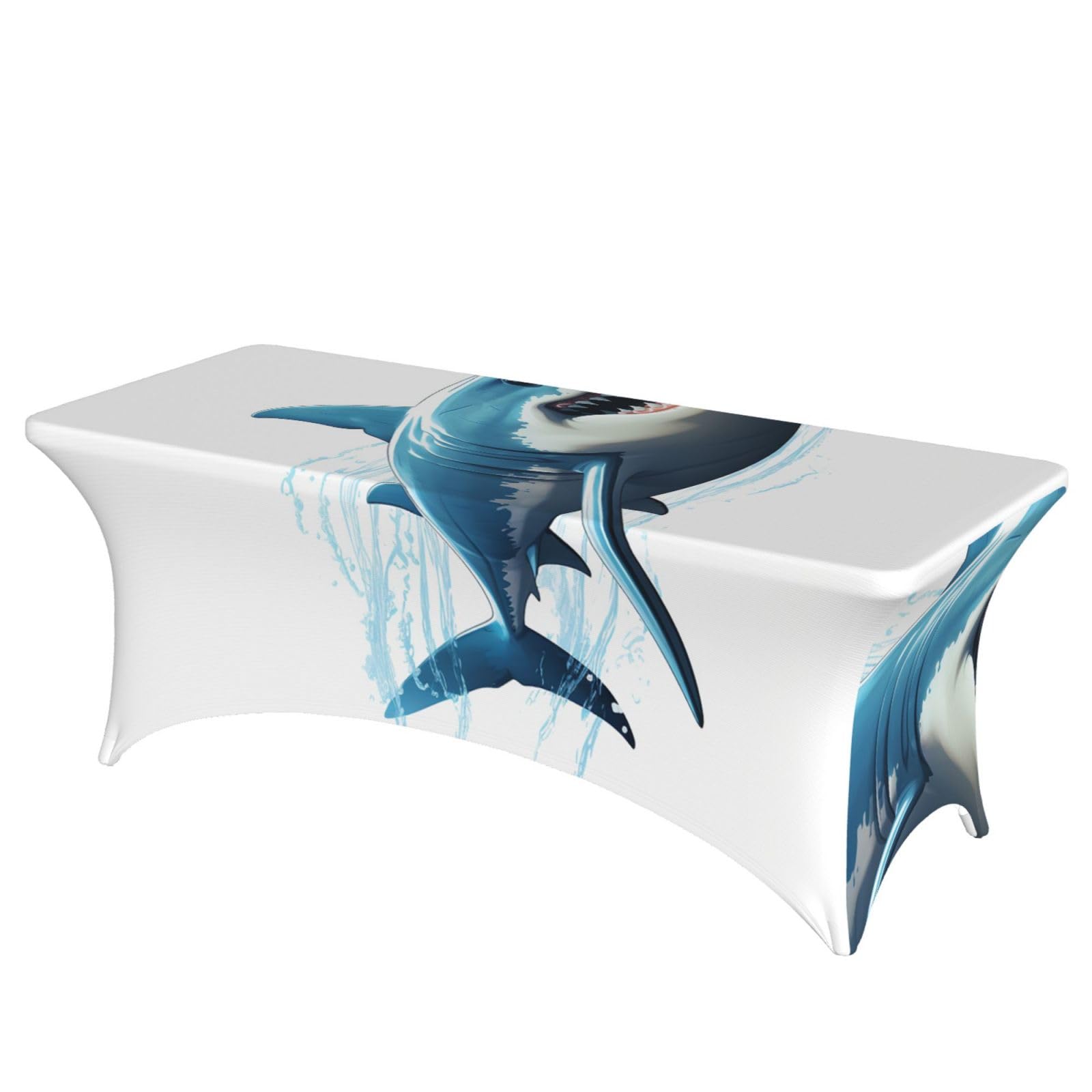 DWVTSLH 6FT Spandex Table Covers for Rectangle Tables, Wrinkle Resistant Stretch Tablecloths, Ultimate Fitted Blue Shark Table Cloth for Party, Wedding, Banquet