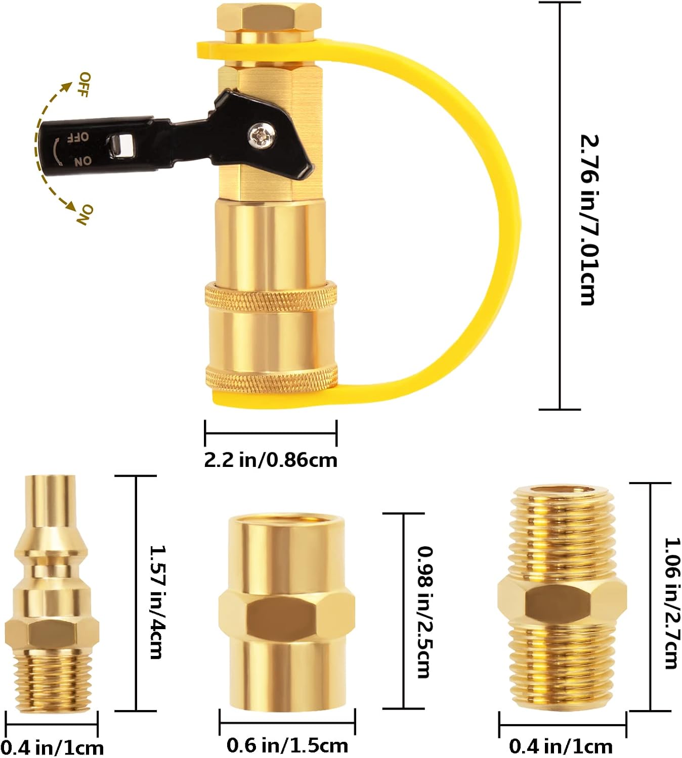 DOZYANT 1/4" RV Propane Quick Connect Adapter for Propane Hose, Quick Connect or Disconnect Kit Fitting Shutoff Valve and Full Flow Plug 1/4" Male NPT 1/4 Inch Female NPT for RV,Trailer,BBQ