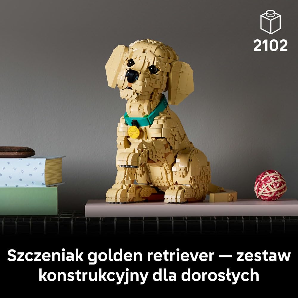 LEGO Icons Szczeniak golden retriever 11384 | Figurka psa z klocków, zestaw konstrukcyjny dla dorosłych, prezent dla miłośnika psów, dla mężczyzn i kobiet, 2102 elementy