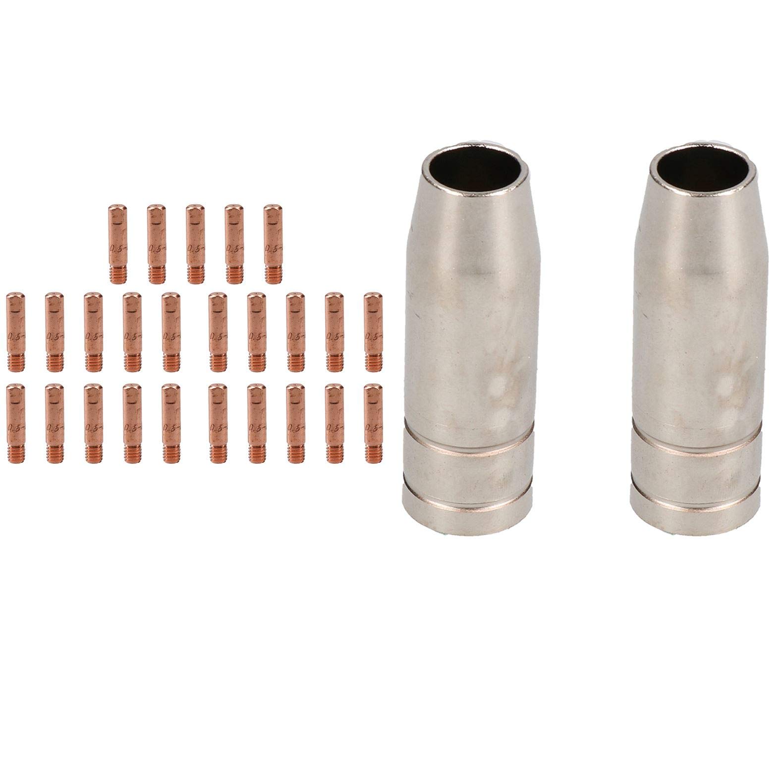 2 Shroud & 25 x 0.6mm Round Contact Tips MIG Welding Binzel Style MB15 Torch