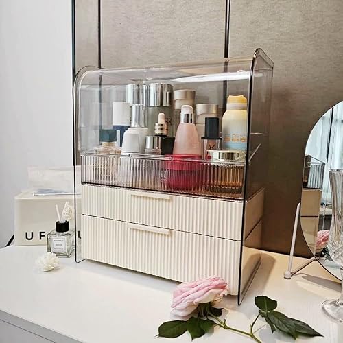Miniatura 7 de Caja organizadora de almacenamiento de maquillaje, vitrinas de cosméticos grandes, a prueba de polvo e impermeable, organizador de cosméticos para
