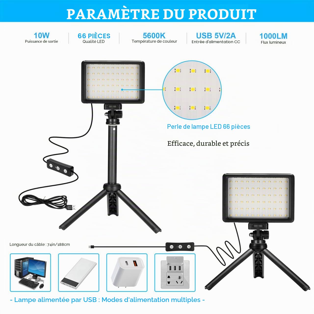 Lampes Vidéo LED 2-Pack, Panneau LED Video USB à Variable 5600K avec Mini Trépied et Filtres Colorés pour Studios Photo, Prise de Vue sous Angle Bas, Enregistrement Vidéo, Streaming de Jeux