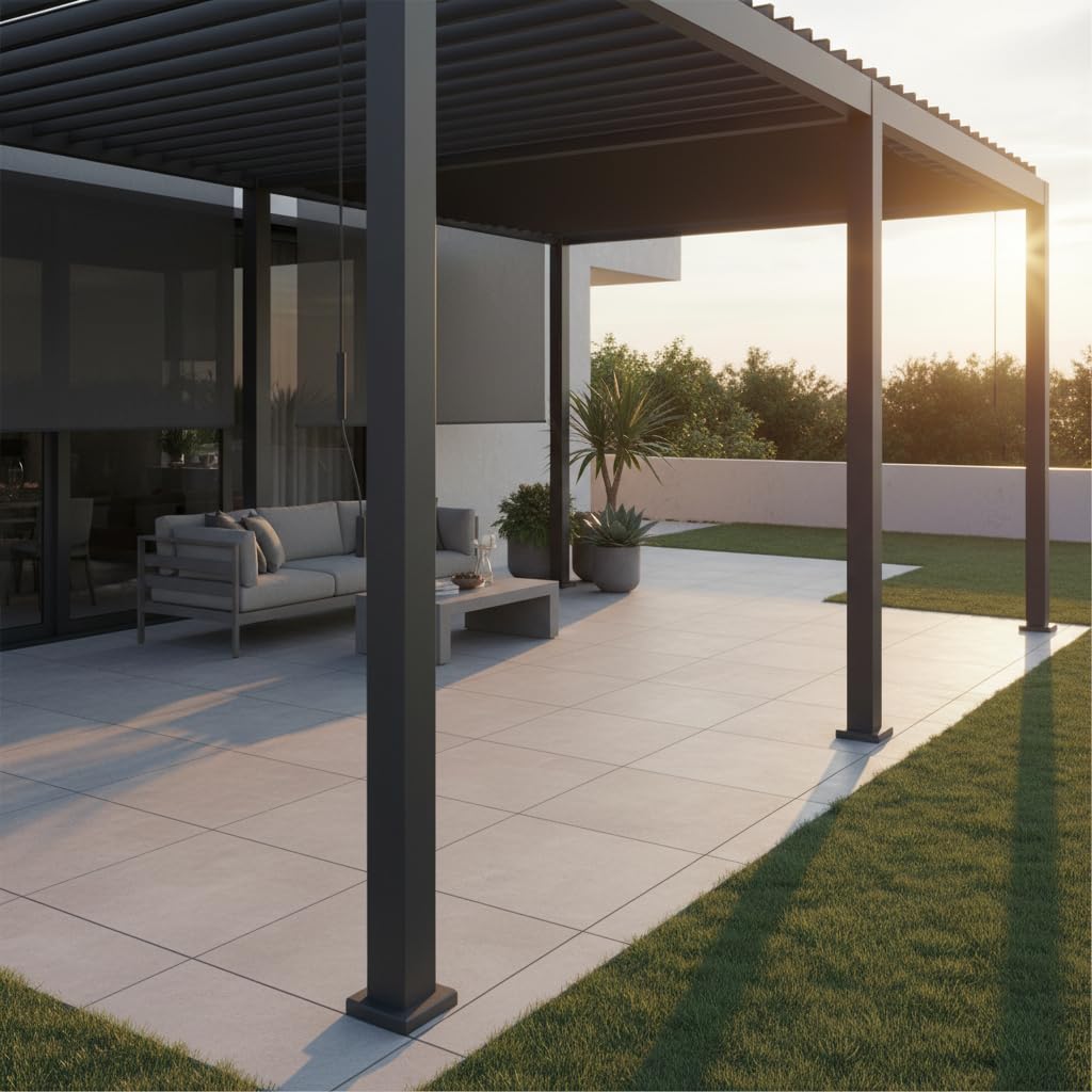 Pergola Bioclimatica Luxury con struttura in alluminio Antracite, tetto lamellare orientabile, da giardino e veranda (3 x 6 mt)