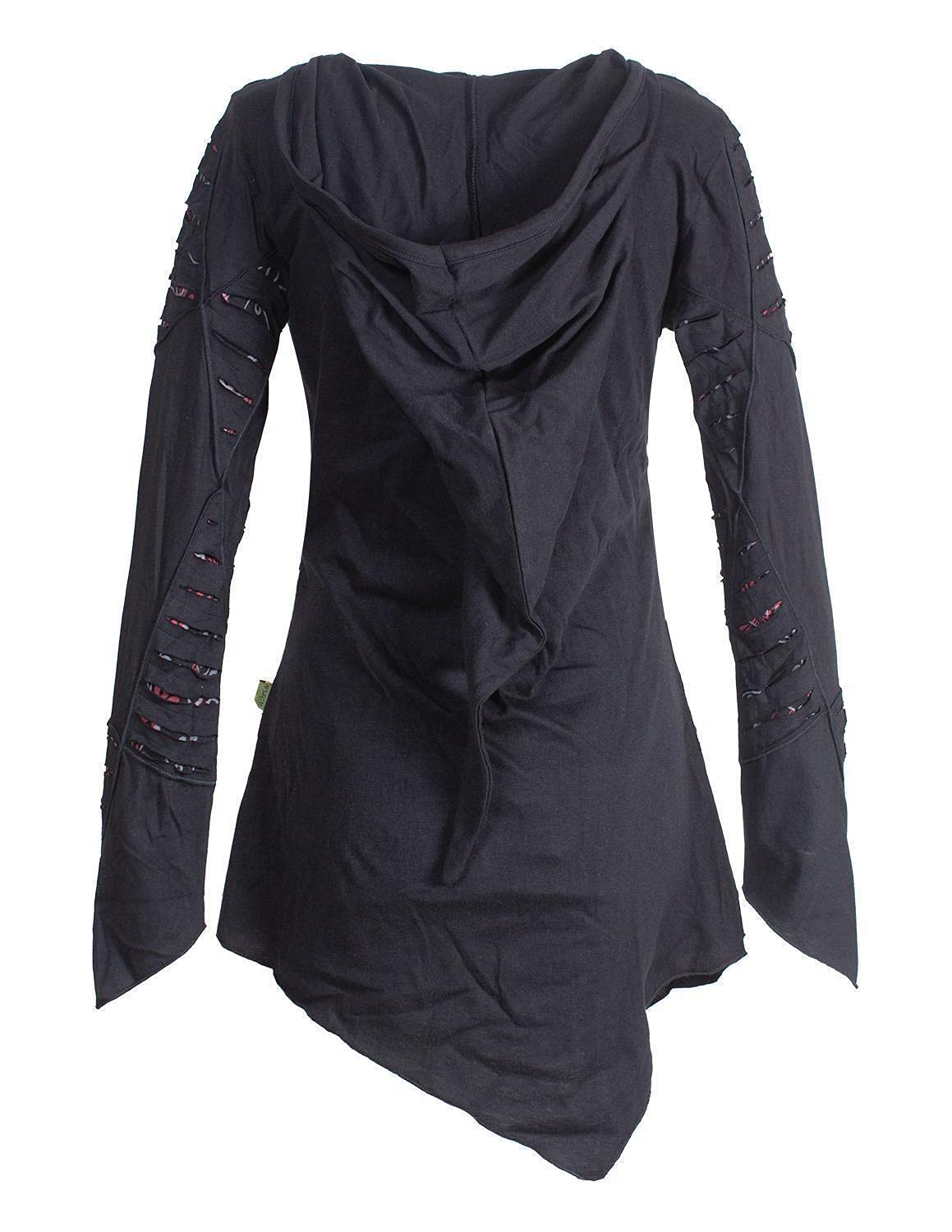Vishes - Alternative Bekleidung - Langarm Damen Baumwoll Cutwork-Kleid Hoodie Zipfelkapuze Asymmetrisch