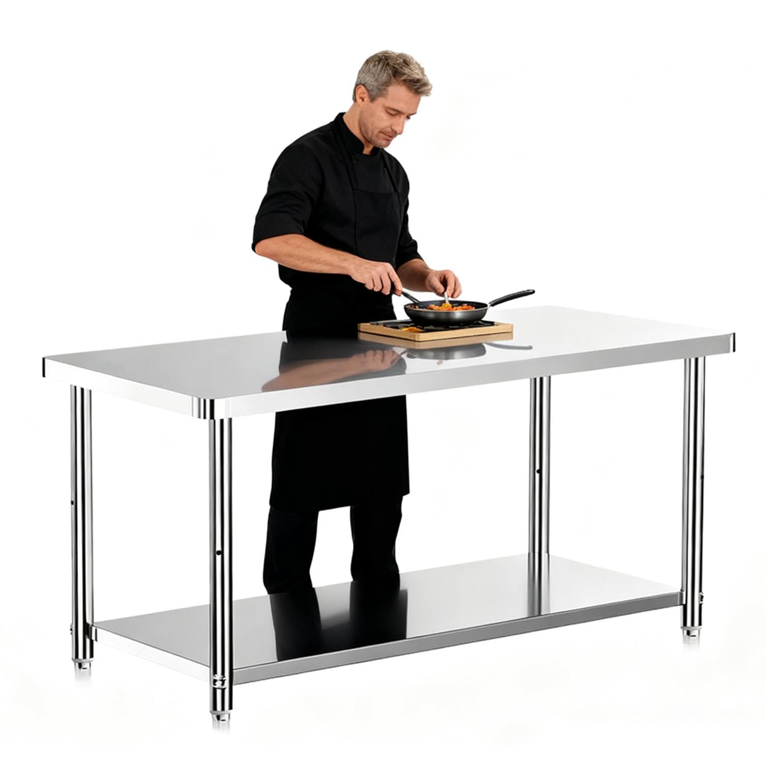 Tavolo in acciaio inossidabile Misorat, 80x40x80cm, per cucina, taglio, angolo rotondo, imballaggio, 200 kg di capacità di carico