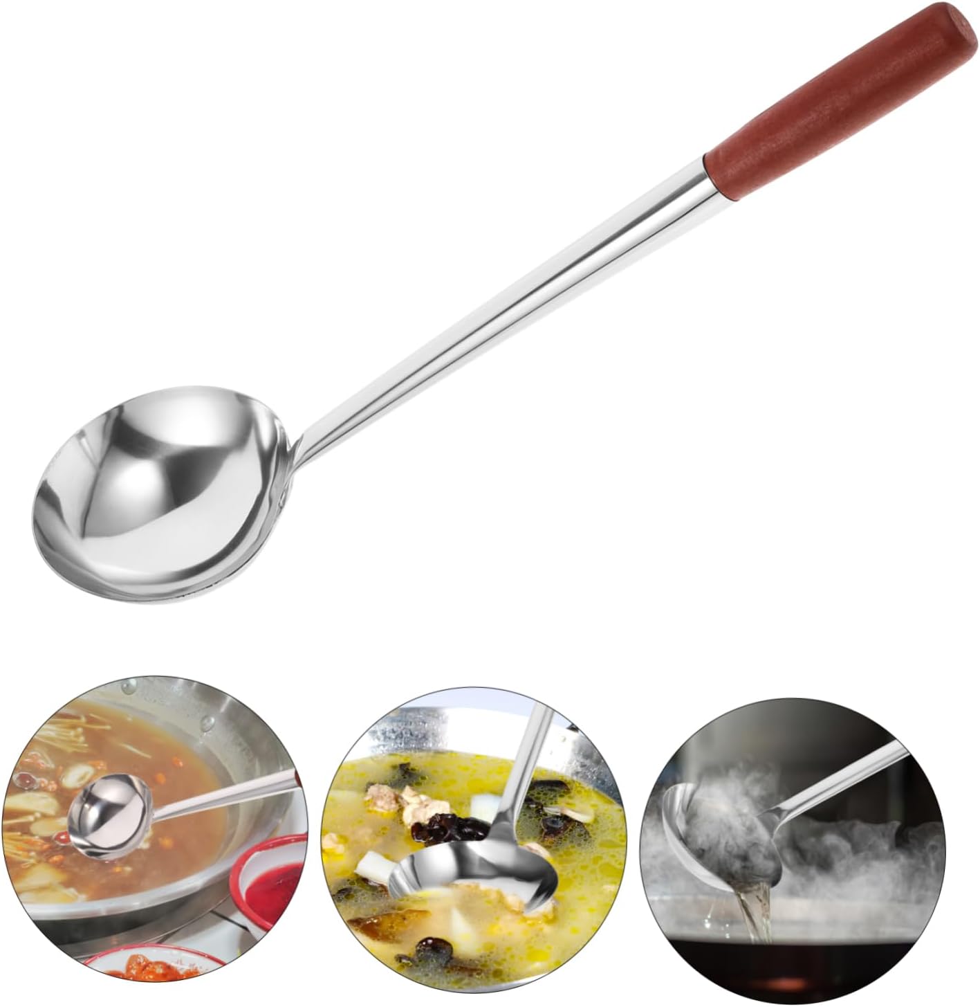 Stainless Steel Cooking Spoon Wooden Handle Large Wok Ladle for Serving and Cooking Heat-Resistant Kitchen Utensil for Nonstick Cookware