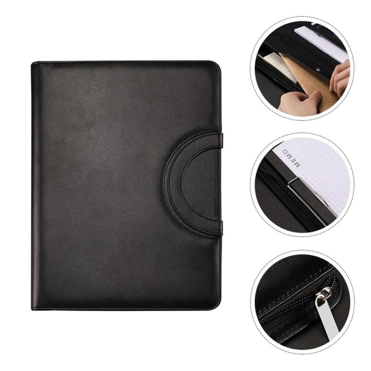 Business Padfolio Schwarz aus Pu, Executive Schreibmappe mit Reißverschluss