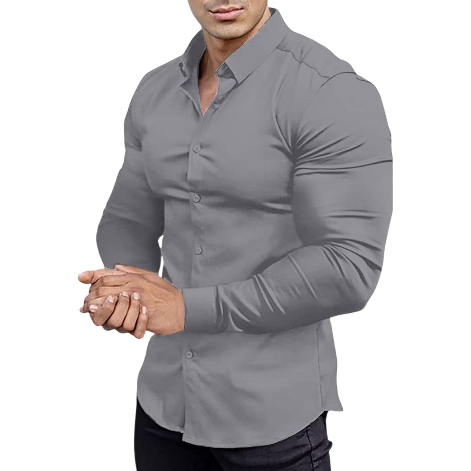Dress Shirts for Men MenS Muscle Fit Athletic Slim Long Sleeve Stretch Casual Button Down Shirt