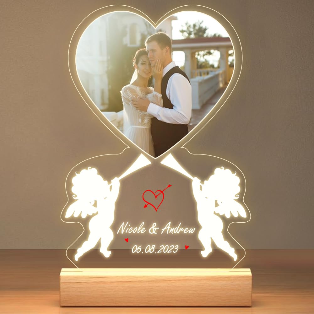 Personalised Collage Photo Frames, Customised Acrylic Plaque with Photos Texts, Heart Shape Photo Frame with Night Light, Personalised Family Gifts for Baby/Kid/Mum/Dad/Lovers/Friends (Style 2)