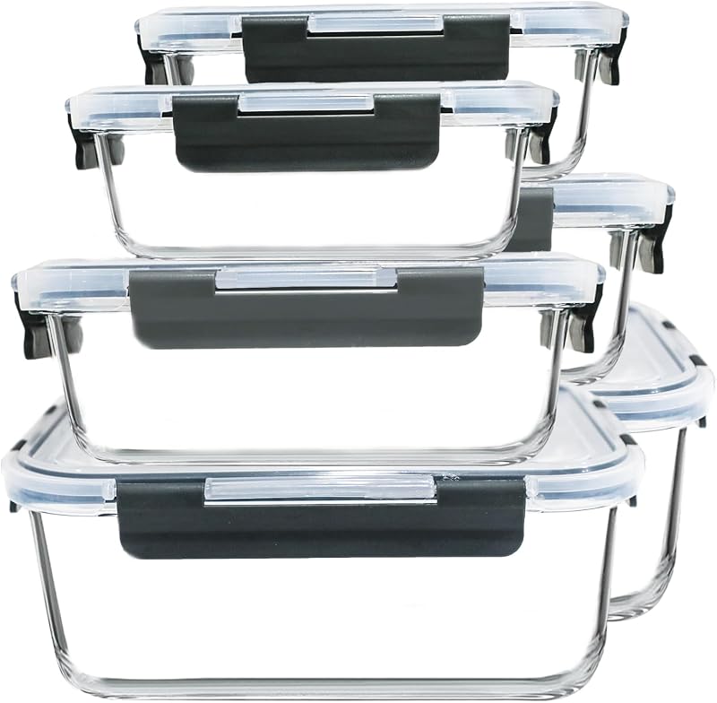 6 Pack Extra Large Glass Food Storage Containers with Lids | 67.4oz(8.3 cup), 33.8oz(4.2 cup)& 18.6oz(2.1 cup) Storage Containers, Microwave, Oven, Freezer, Dishwasher Friendly, BPA Free