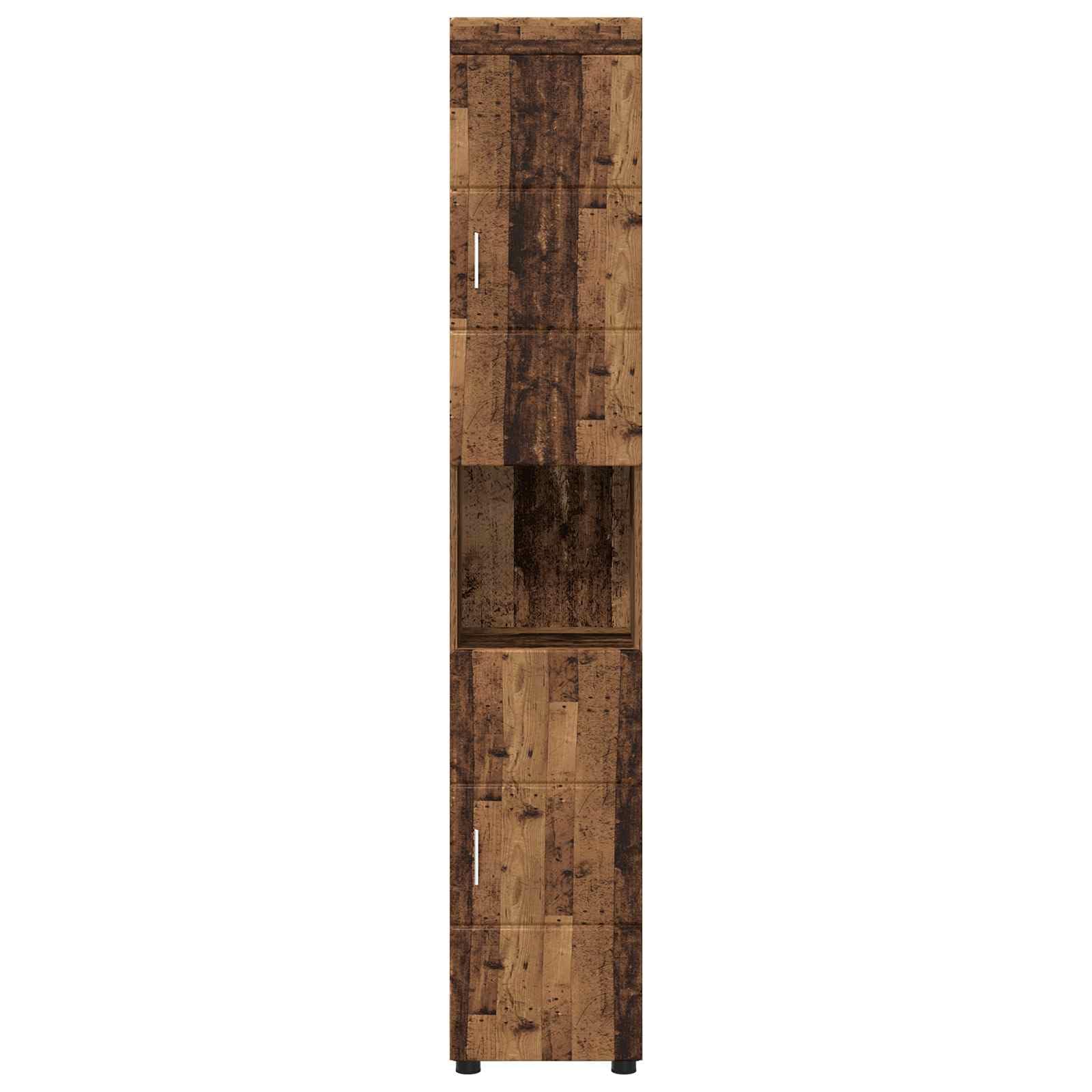 Armario de baño Tulum con aspecto de madera vieja, armario de baño estrecho de madera con acabado mate, estantería moderna con mucho espacio de almacenamiento, 37 x 31,5 x 203 cm