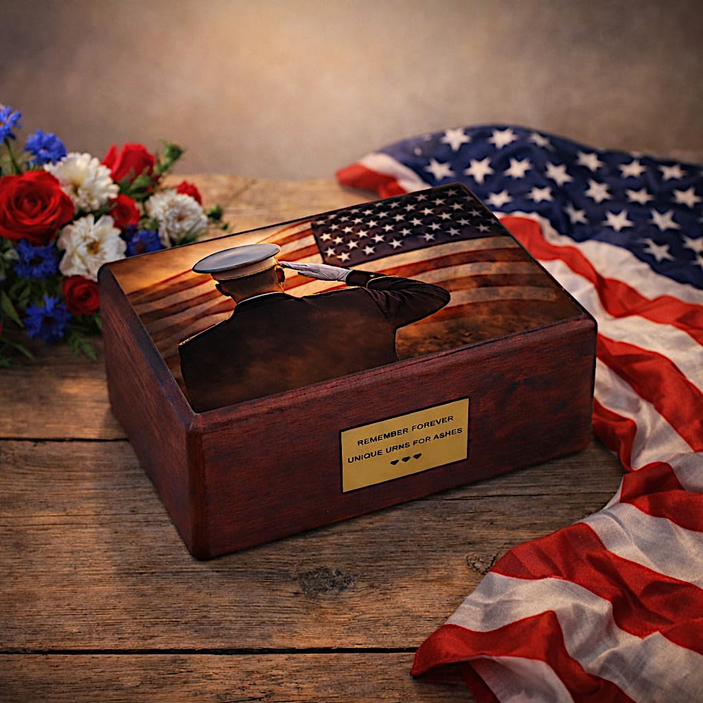 American Soldier Urn for Ashes – Military Memorial Wooden Cremation Urn