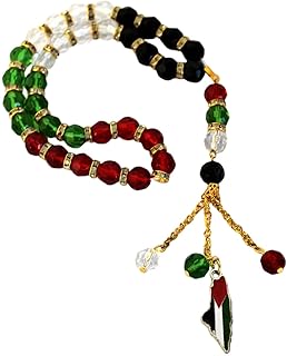 JAZZEEL Muslim Tasbih Rosary with Palestine Flag and Crystal Beads Islam Prayer Misbaha for Dhikr Religious Eid Ramadan Gift Islamic Subha for Men and Women Spiritual Accessory