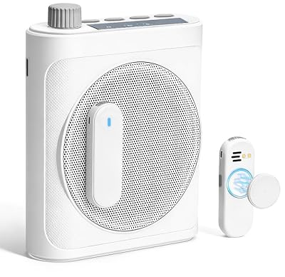 Gicorino Voice Amplifier for Teachers with Dual Magnetic Wireless Lavalier Microphones & Noise Reduction - Bluetooth Portable Rechargeable Speaker for Classroom, Meetings, Yoga, Speeches (White)