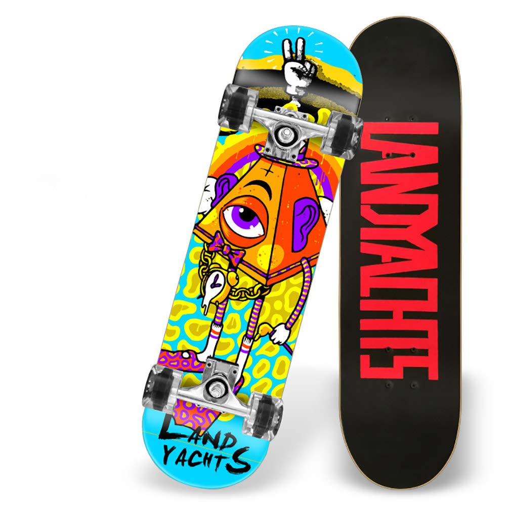 Adultos Niños con Skateboard, 9Capas Maple Wood Tabla de Skate Retro,PU Anchura Rueda+Mute Alta Velocidad Rodamientos, para Principiantes y Profesionales 30 * 8in