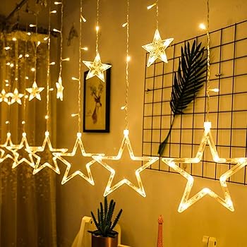 Stella Di Natale Per Esterno.Tenda Di Luci Stella Luci Di Natale Tenda Led 12 Stelle Bianco Caldo 138 Luminosa Stella Finestra Pendenti Natale Decorazioni Esterno Ed Interni Per Natale Feste Matrimonio Amazon It Illuminazione