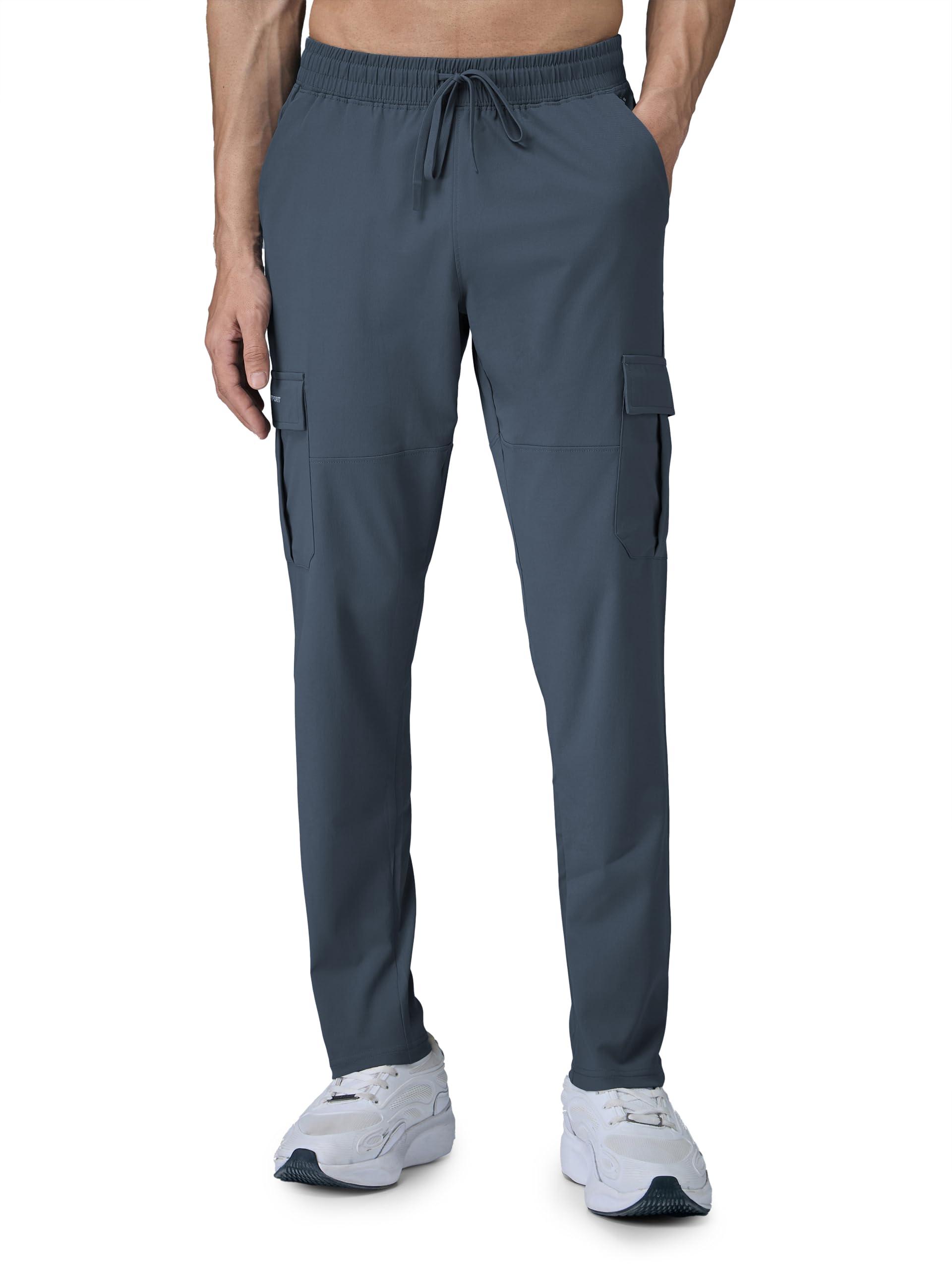 TECHNOSPORT Men's Solid Relaxed Fit TS Flexi Cargo Trackpants Drawstring 4-Pocket Polyester Joggers for Outdoor Travel Gym Running UPF50+ Anti Odour-picture-29