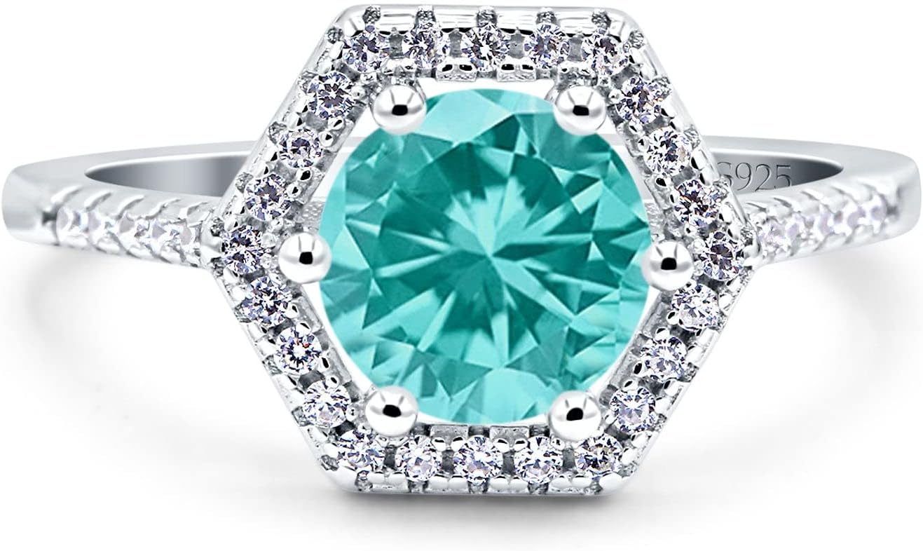 Blue Apple Co. Art Deco Hexagon Wedding Bridal Ring Round Simulated Cubic Zirconia 925 Sterling Silver