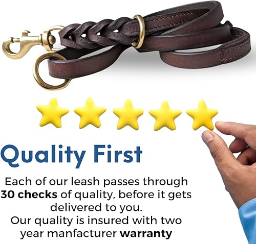 Miniatura 6 de Leatherow Correa para perro  Correas de entrenamiento de cuero resistente, broches de conector de latón macizo y dos anillos (bronceado, 6 pies)