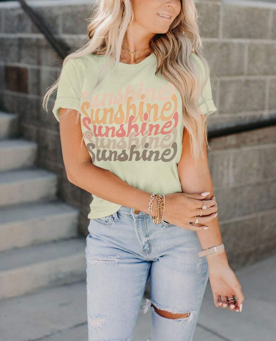 INFITTY Womens Funny Letters Print T Shirts Short Sleeve Shirts Cute Sunshine Graphic Tees Summer Casual Loose Tops - Image 4