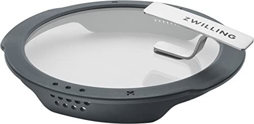 ZWILLING Simplify Kochtopfset, 5-tlg Set, Mit integriertem Sieb im Deckel, Glasdeckel, Silikongriffen, Induktionsgeeignet, unbeschichtet, Edelstahl, Silber-Schwarz