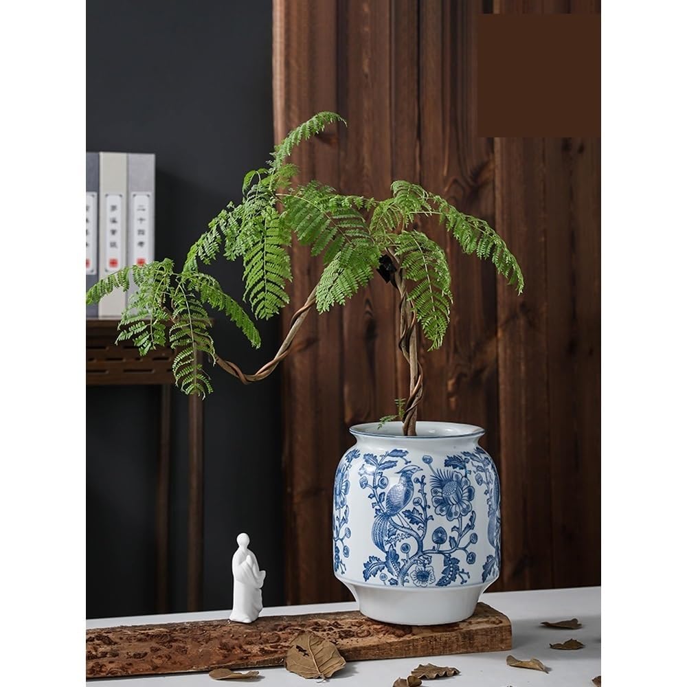 Doniczki na kwiaty Doniczka ceramiczna wysokotemperaturowa o średnicy 16 cm wykonana z niebieskiej i białej porcelany, praktyczna doniczka z otworem drenażowym Doniczka
