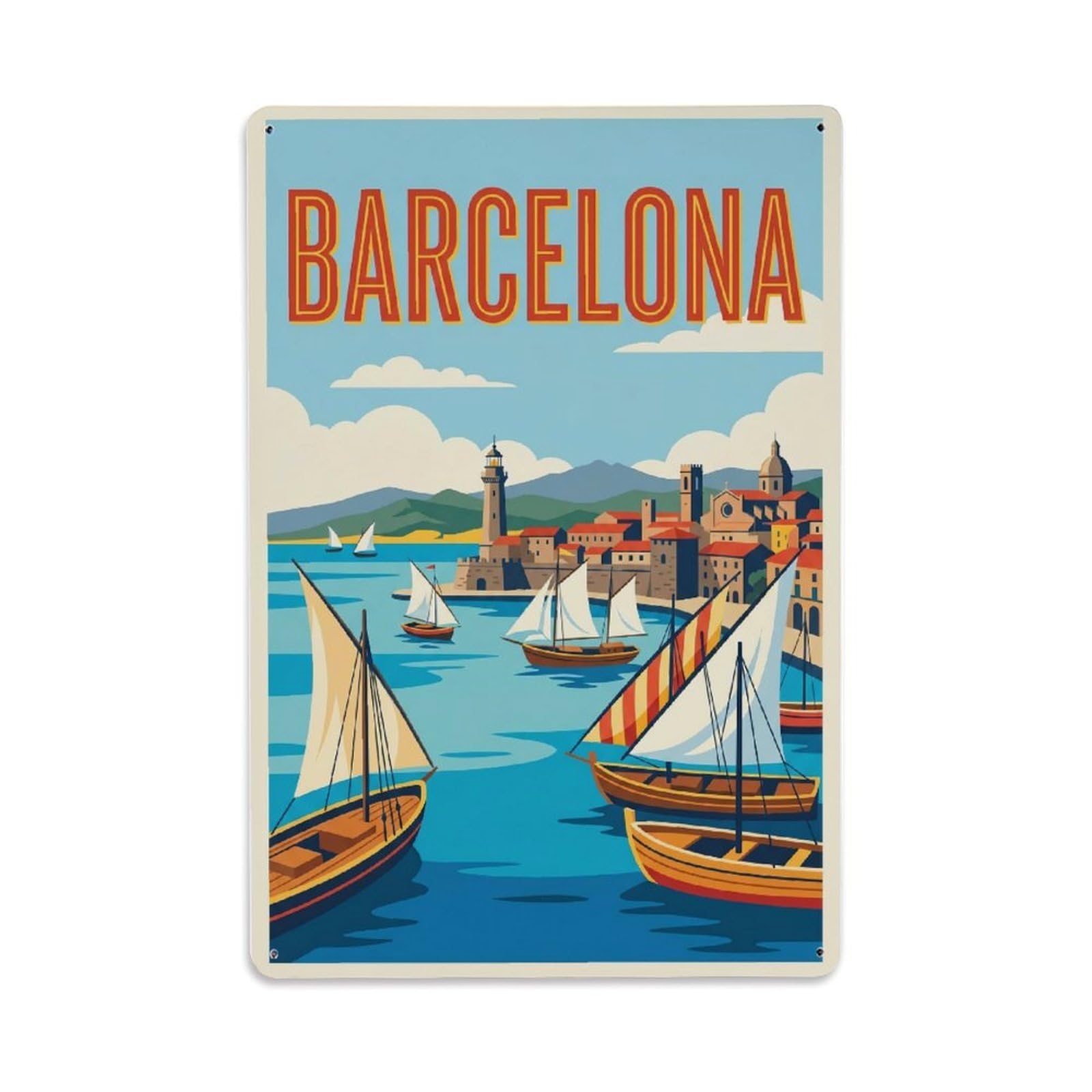Vintage Travel Harbor Spain Historic Metal Tin Sign Plaque Wall Decor for Cafe, Club Bar, Office, Home Garden Metal Poster 8x12Inch